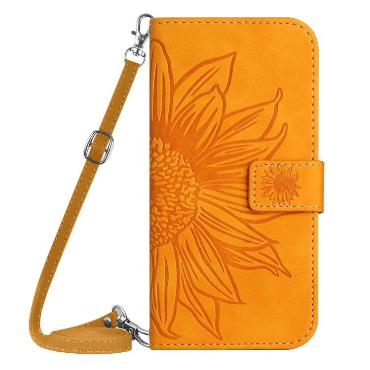 For Google Pixel 8 Pro Skin Feel Sun Flower Embossed Flip Leather Phone Case with Lanyard(Yellow) - Google Cases by buy2fix | Online Shopping UK | buy2fix