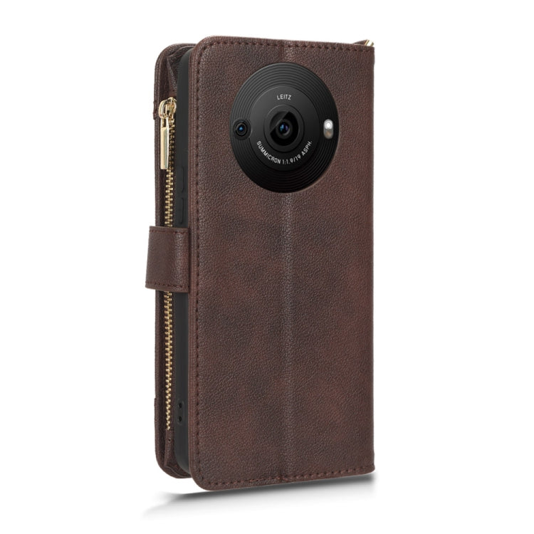For Sharp Aquos R8 Pro Litchi Texture Zipper Leather Phone Case(Brown) - More Brand by buy2fix | Online Shopping UK | buy2fix