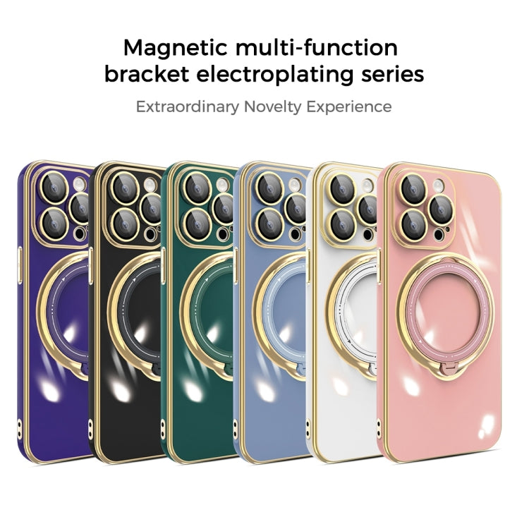 For iPhone 15 Pro Max Multifunction Electroplating MagSafe Holder Phone Case(Dark Green) - iPhone 15 Pro Max Cases by buy2fix | Online Shopping UK | buy2fix