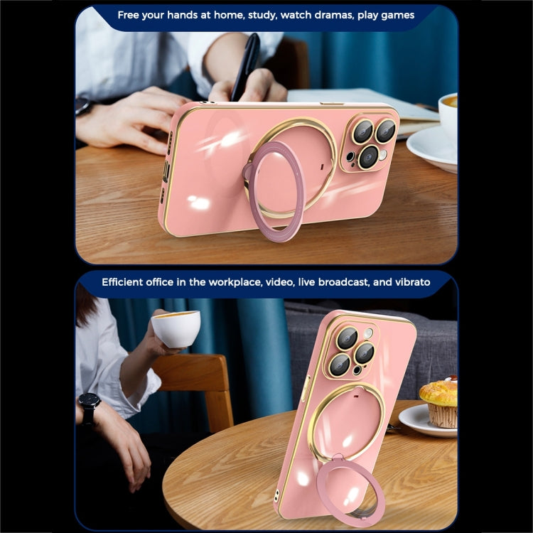 For iPhone 15 Plus Multifunction Electroplating MagSafe Holder Phone Case(Pink) - iPhone 15 Plus Cases by buy2fix | Online Shopping UK | buy2fix