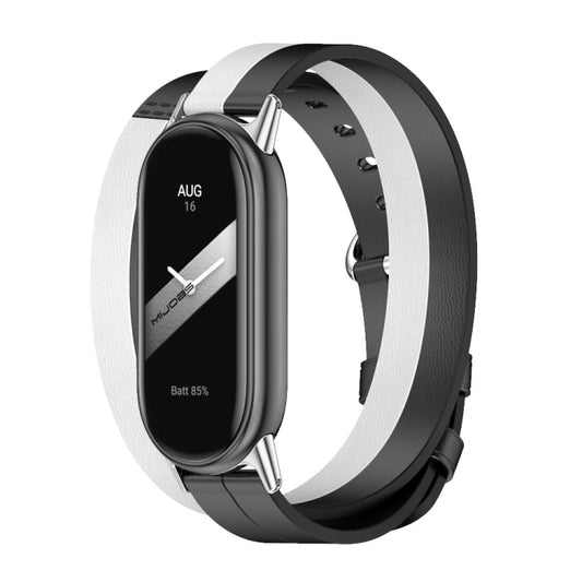 For Xiaomi Mi Band 8 / 9 / 9 NFC Mijobs Double-Loop Leather Watch Band(Black+White+Silver) - Watch Bands by MIJOBS | Online Shopping UK | buy2fix