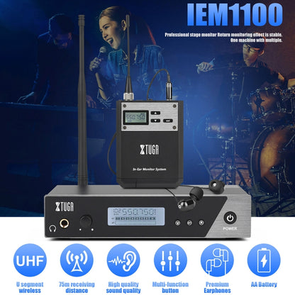 XTUGA  IEM1100 Professional Wireless In Ear Monitor System 5 BodyPacks(UK Plug) - Microphone by XTUGA | Online Shopping UK | buy2fix