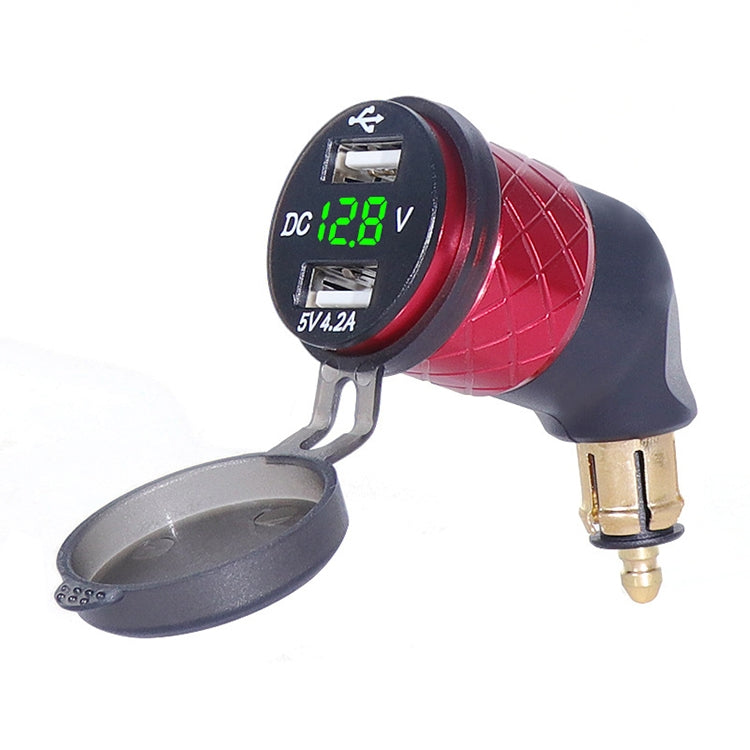 German EU Plug Special Motorcycle Elbow Charger Dual USB Voltmeter 4.2A Charger, Shell Color:Red(Green Light) - In Car by buy2fix | Online Shopping UK | buy2fix