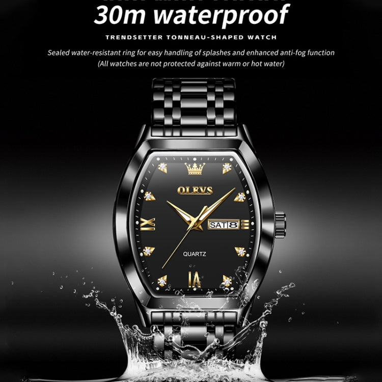 OLEVS 5528 Men Business Dual Calendar Wine Barrel Waterproof Quartz Watch(Black) - Metal Strap Watches by OLEVS | Online Shopping UK | buy2fix