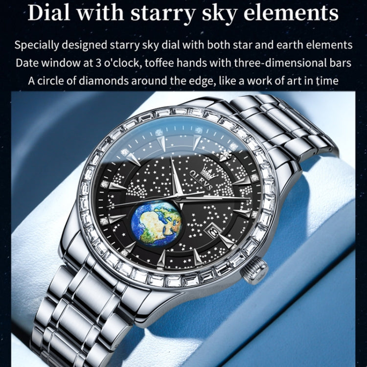 OLEVS 9967 Men Starry Sky Face Diamond Bezel Quartz Watch(Black Steel Strap) - Leather Strap Watches by OLEVS | Online Shopping UK | buy2fix