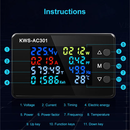 KWS-AC301L-100A 50-300V AC Digital Display Closed Current Voltmeter with 485 Communication(Black) - Current & Voltage Tester by buy2fix | Online Shopping UK | buy2fix