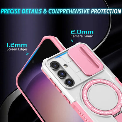 For Samsung Galaxy S23 FE 5G Sliding Camshield Magsafe Holder TPU Hybrid PC Phone Case(Pink White) - Galaxy S23 FE 5G Cases by buy2fix | Online Shopping UK | buy2fix