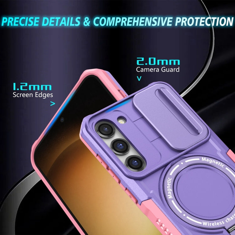 For Samsung Galaxy S23 5G Sliding Camshield Magsafe Holder TPU Hybrid PC Phone Case(Pink Purple) - Galaxy S23 5G Cases by buy2fix | Online Shopping UK | buy2fix