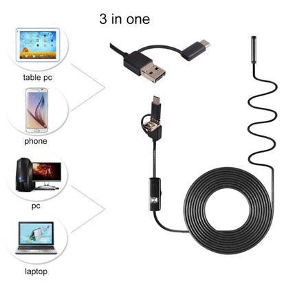 AN100 3 in 1 IP67 Waterproof USB-C / Type-C + Micro USB + USB HD Endoscope Snake Tube Inspection Camera for Parts of OTG Function Android Mobile Phone, with 6 LEDs, Lens Diameter:7mm(Length: 3.5m) - Consumer Electronics by buy2fix | Online Shopping UK | buy2fix
