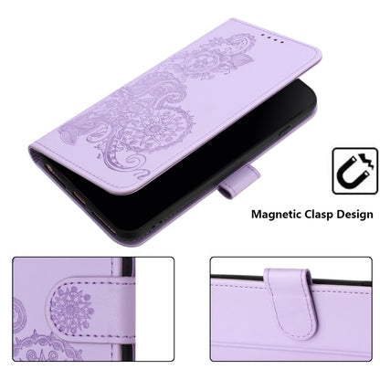 For iPhone 15 Pro Max Datura Flower Embossed Flip Leather Phone Case(Purple) - iPhone 15 Pro Max Cases by buy2fix | Online Shopping UK | buy2fix