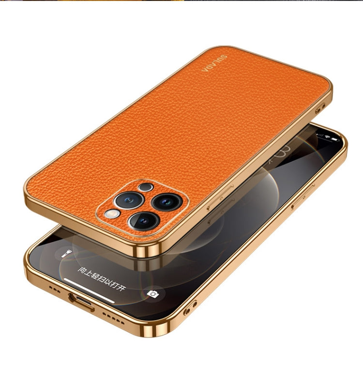 For iPhone 15 Pro Max SULADA TPU + Litchi Texture Leather Phone Case(Orange) - iPhone 15 Pro Max Cases by SULADA | Online Shopping UK | buy2fix