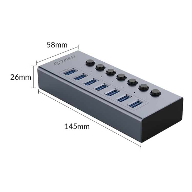 ORICO BT2U3-7AB-GY-BP 7 Ports USB 3.0 HUB with Individual Switches(UK Plug) - USB 3.0 HUB by ORICO | Online Shopping UK | buy2fix