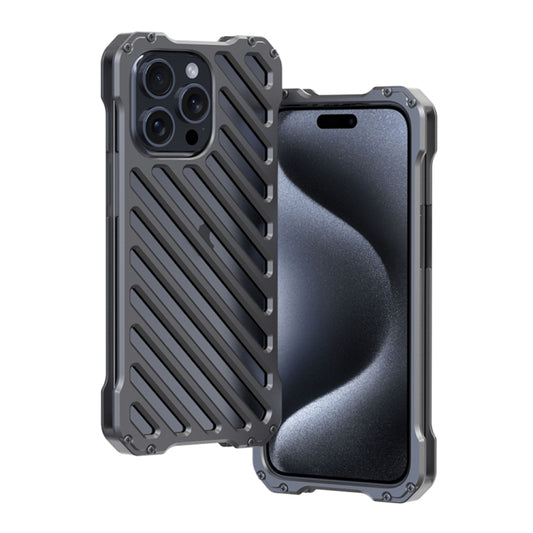 For iPhone 15 Pro Max R-JUST RJ-50 Hollow Breathable Armor Metal Phone Case(Space Grey) - iPhone 15 Pro Max Cases by R-JUST | Online Shopping UK | buy2fix