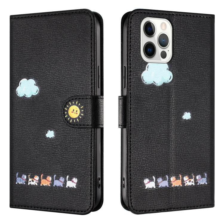 For iPhone 15 Pro Max Cartoon Cats Leather Phone Case(Black) - iPhone 15 Pro Max Cases by buy2fix | Online Shopping UK | buy2fix