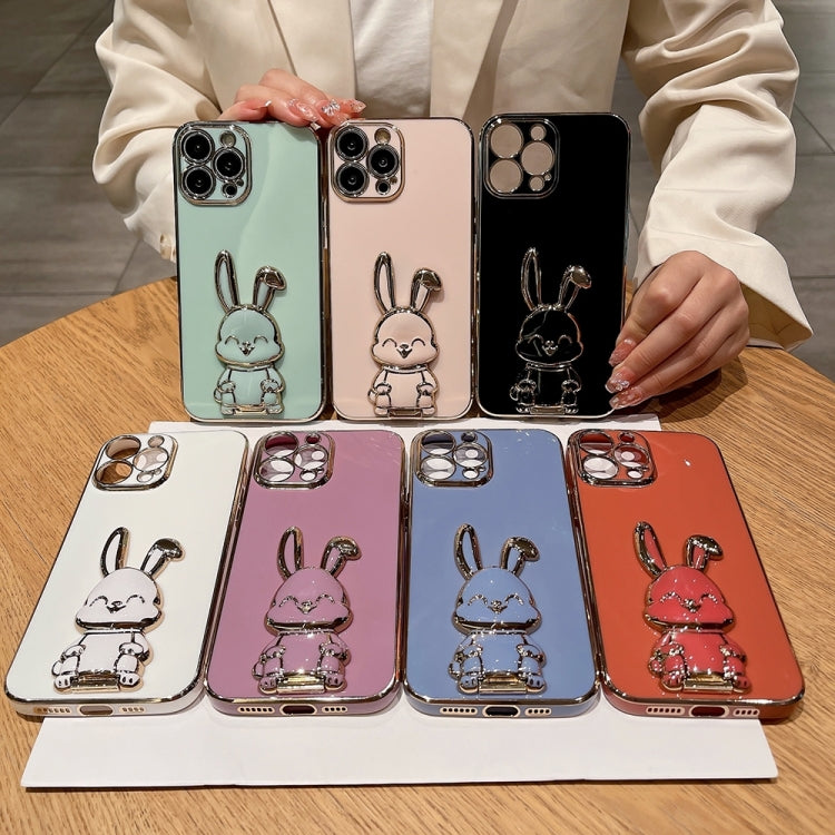 For iPhone 15 Pro Max Plating Rabbit Holder Phone Case(Pink) - iPhone 15 Pro Max Cases by buy2fix | Online Shopping UK | buy2fix