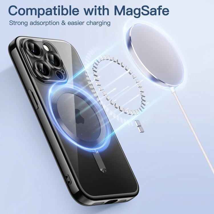 For iPhone 14 Pro Max Magsafe Magnetic Transparent Electroplated TPU Phone Case(Black) - iPhone 14 Pro Max Cases by buy2fix | Online Shopping UK | buy2fix