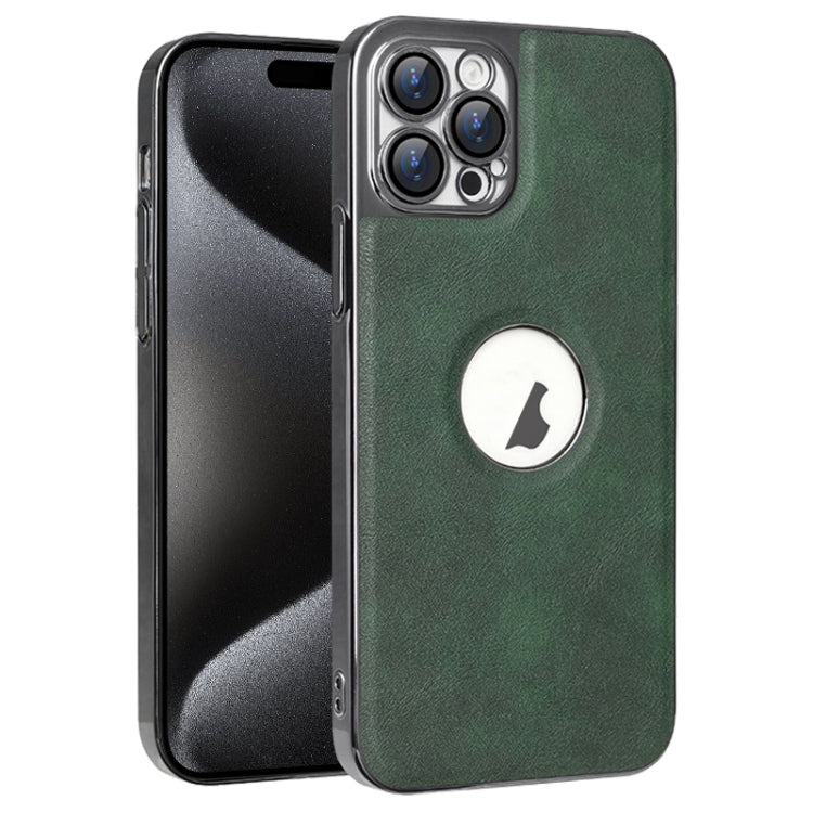 For iPhone 15 Pro Max Electroplated Leather Texture PU + PC Phone Case(Green) - iPhone 15 Pro Max Cases by buy2fix | Online Shopping UK | buy2fix