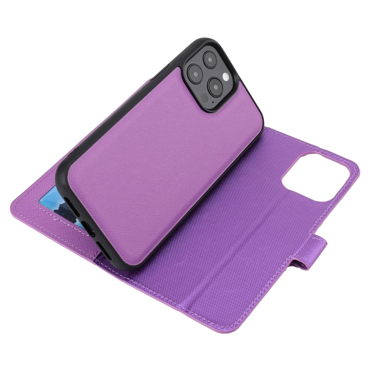 For iPhone 15 Pro Max Cross Texture Detachable Horizontal Flip PU Leather Case(Purple) - iPhone 15 Pro Max Cases by buy2fix | Online Shopping UK | buy2fix