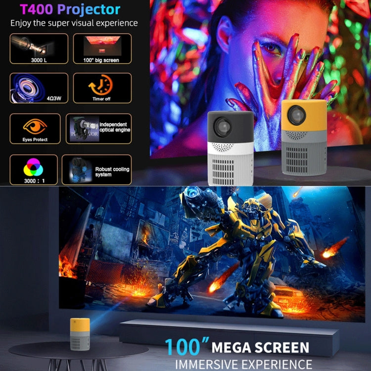 T400 3000 Lumens LED Mini Projector Support Wifi Screen Mirroring, Plug Type:EU Plug(Black White) - Mini Projector by buy2fix | Online Shopping UK | buy2fix