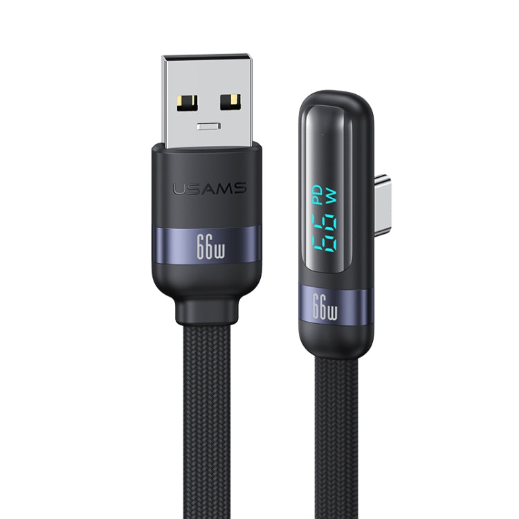 USAMS US-SJ651 6A USB to USB-C/Type-C Aluminum Alloy Digital Display Fast Charging Elbow Data Cable, Length: 1.2m(Black) - USB-C & Type-C Cable by USAMS | Online Shopping UK | buy2fix