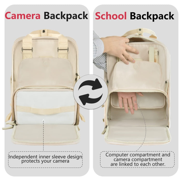 Cwatcun D78 Camera Laptop Backpack Bag With Detachable Insert Camera Case(Creamy White) - Backpack by Cwatcun | Online Shopping UK | buy2fix