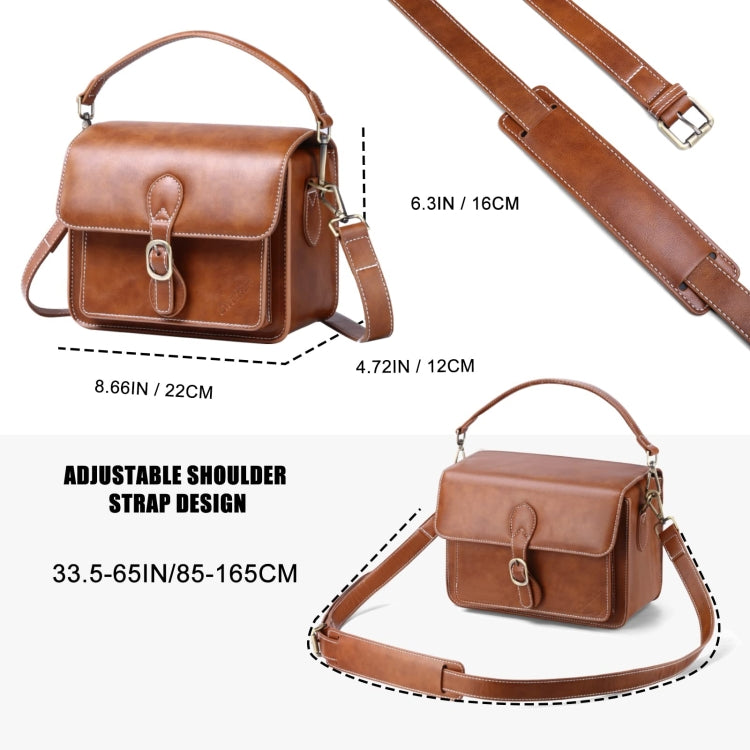 Cwatcun D80 Retro Leather Camera Shoulder Bag, Size:25.5 x 18.5 x 12.5cm Cow Leather Medium(Brown) - Strap Satchel by Cwatcun | Online Shopping UK | buy2fix