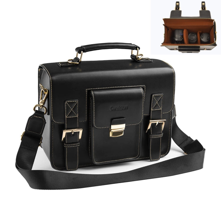 Cwatcun D83 Vintage Small Camera Case Leather Camera Messenger Bag, Size:30 x 21.5 x 12.5cm(Black) - Strap Satchel by Cwatcun | Online Shopping UK | buy2fix