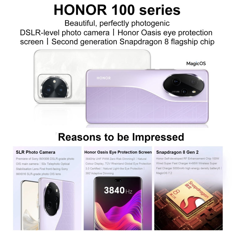 Honor 100 Pro, 16GB+1TB, Screen Fingerprint Identification, 6.78 inch MagicOS 7.2 Snapdragon 8 Gen 2 Octa Core up to 3.19GHz, Network: 5G, NFC, OTG, Support Google Play(Purple) - Honor by Huawei | Online Shopping UK | buy2fix