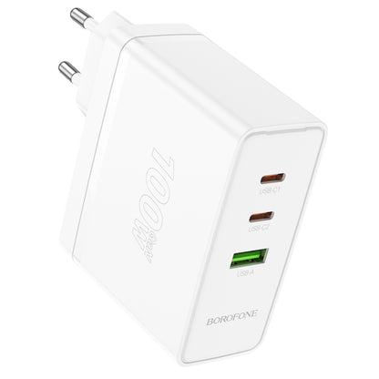 Borofone BN11 PD100W Dual USB-C/Type-C+USB 3-port GaN Charger, EU Plug(White) - USB Charger by Borofone | Online Shopping UK | buy2fix