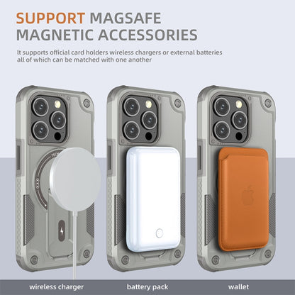 For iPhone 15 MagSafe Holder Armor PC Hybrid TPU Phone Case(Grey) - iPhone 15 Cases by buy2fix | Online Shopping UK | buy2fix