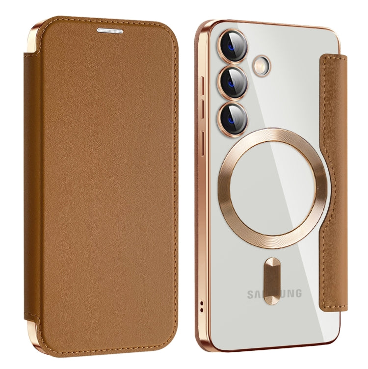 For Samsung Galaxy S24 5G MagSafe Magnetic RFID Anti-theft Leather Phone Case(Brown) - Galaxy S24 5G Cases by buy2fix | Online Shopping UK | buy2fix