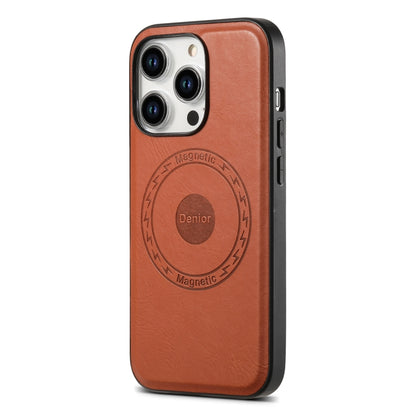 For iPhone 15 Plus Denior Cowhide Texture Leather MagSafe Phone Case(Brown) - iPhone 15 Plus Cases by Denior | Online Shopping UK | buy2fix