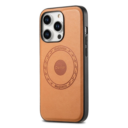 For iPhone 13 Pro Max Denior Cowhide Texture Leather MagSafe Phone Case(Khaki) - iPhone 13 Pro Max Cases by Denior | Online Shopping UK | buy2fix
