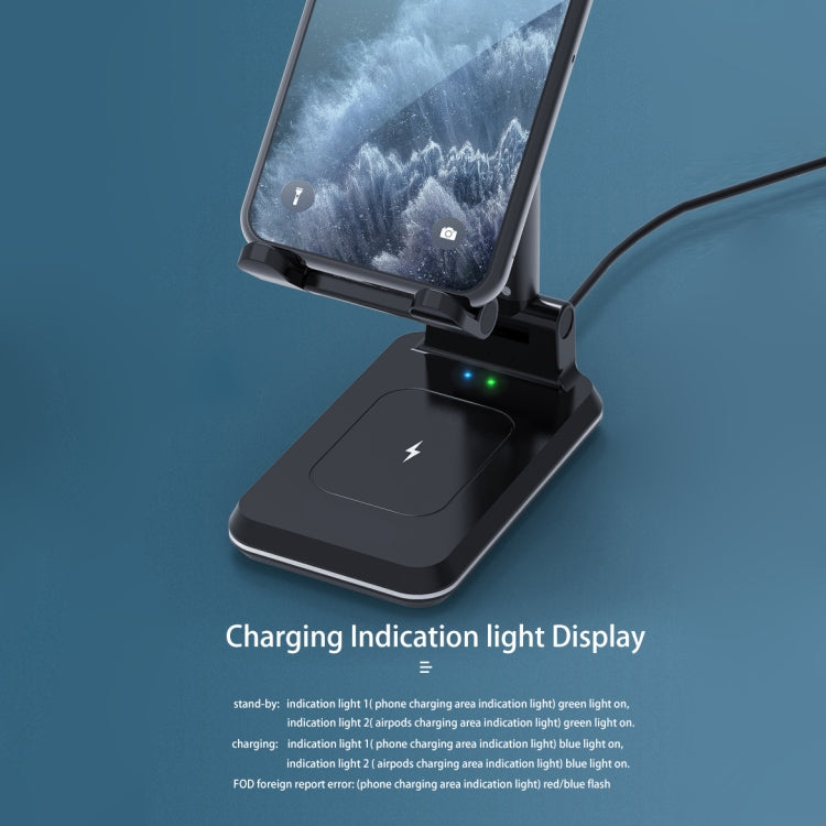 T6 2 in 1 Portable Folding Stand Wireless Charging, Style:Double Charge(Black) - Apple Accessories by buy2fix | Online Shopping UK | buy2fix