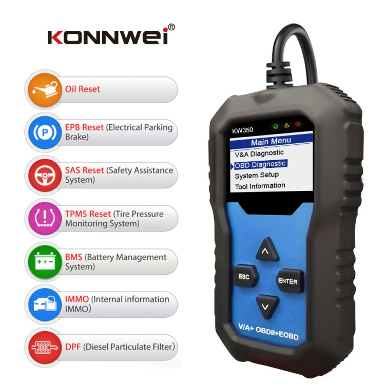 KONNWEI KW350 OBDII 12V Car Diagnostics Detector Scanner with 2 inch Black And White Display Screen V007 for Audi / Volkswagen - Code Readers & Scan Tools by KONNWEI | Online Shopping UK | buy2fix