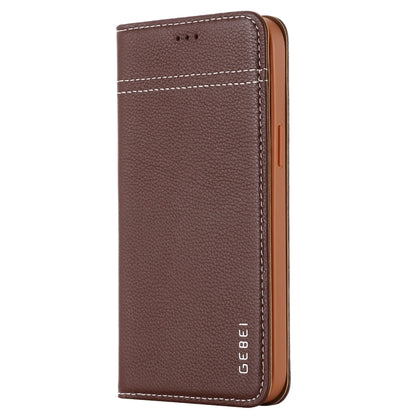 For iPhone 12 Pro Max GEBEI Top-grain Leather Horizontal Flip Protective Case with Holder & Card Slots(Brown) - iPhone 12 Pro Max Cases by GEBEI | Online Shopping UK | buy2fix