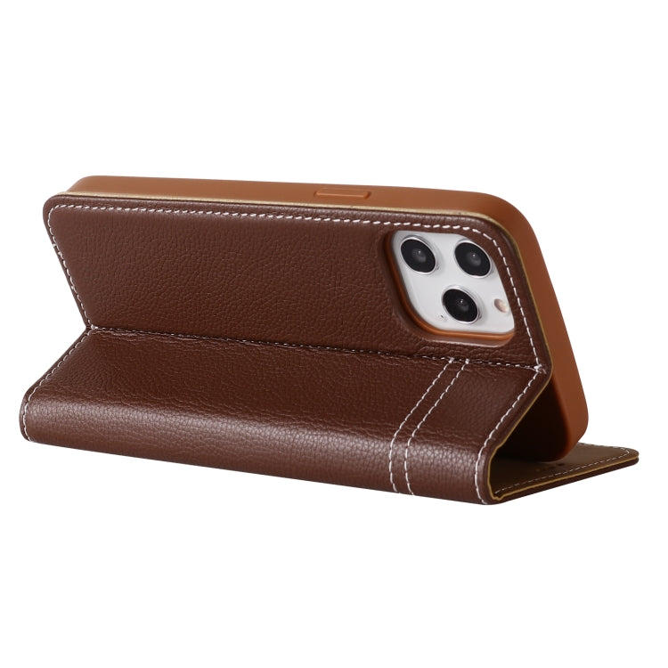 For iPhone 12 Pro Max GEBEI Top-grain Leather Horizontal Flip Protective Case with Holder & Card Slots(Brown) - iPhone 12 Pro Max Cases by GEBEI | Online Shopping UK | buy2fix