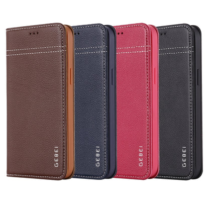 For iPhone 12 Pro Max GEBEI Top-grain Leather Horizontal Flip Protective Case with Holder & Card Slots(Rose Red) - iPhone 12 Pro Max Cases by GEBEI | Online Shopping UK | buy2fix