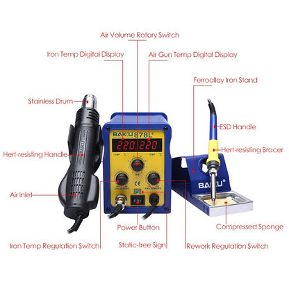 BAKU BK-878L2 AC 110V LED Display 2 in 1 Hot Air Gun Soldering Iron Soldering Station - Electric Soldering Iron by BAKU | Online Shopping UK | buy2fix