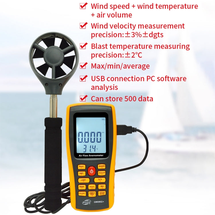 BENETECH GM8902+ LCD Display Digital Digital Anemometer Air Flow Wind Speed Scale Meter - Tachometers & Anemometer by BENETECH | Online Shopping UK | buy2fix