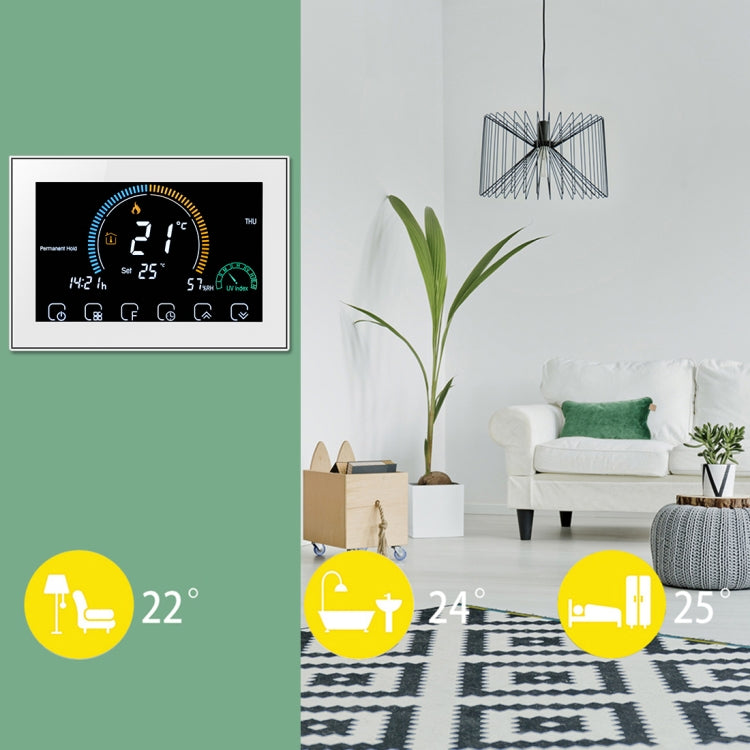 BHT-8000-GC Controlling Water/Gas Boiler Heating Energy-saving and Environmentally-friendly Smart Home Negative Display LCD Screen Round Room Thermostat without WiFi(White) - Consumer Electronics by buy2fix | Online Shopping UK | buy2fix