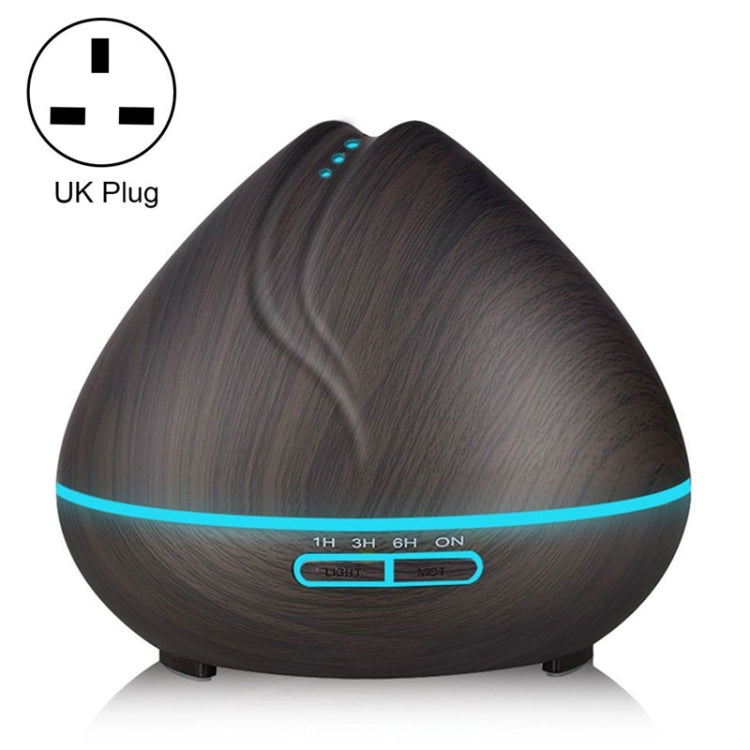 Peach Shape Wood Grain Remote Control Ultrasonic Humidifier Aromatherapy Machine Automatic Alcohol Sprayer with LED Lights, Capacity: 400mL, UK Plug (Dark Wood Color) - Home & Garden by buy2fix | Online Shopping UK | buy2fix