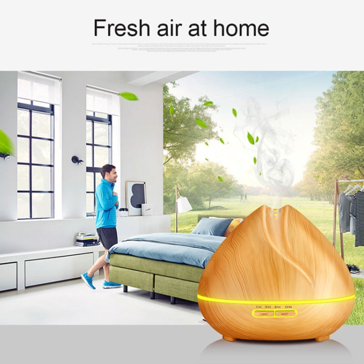 Peach Shape Wood Grain Remote Control Ultrasonic Humidifier Aromatherapy Machine Automatic Alcohol Sprayer with LED Lights, Capacity: 400mL, UK Plug (Light Wood Color) - Home & Garden by buy2fix | Online Shopping UK | buy2fix