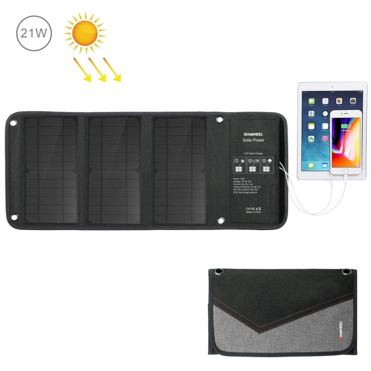 HAWEEL 21W Foldable Solar Panel Charger with 5V 3A Max Dual USB Ports - Charger by HAWEEL | Online Shopping UK | buy2fix