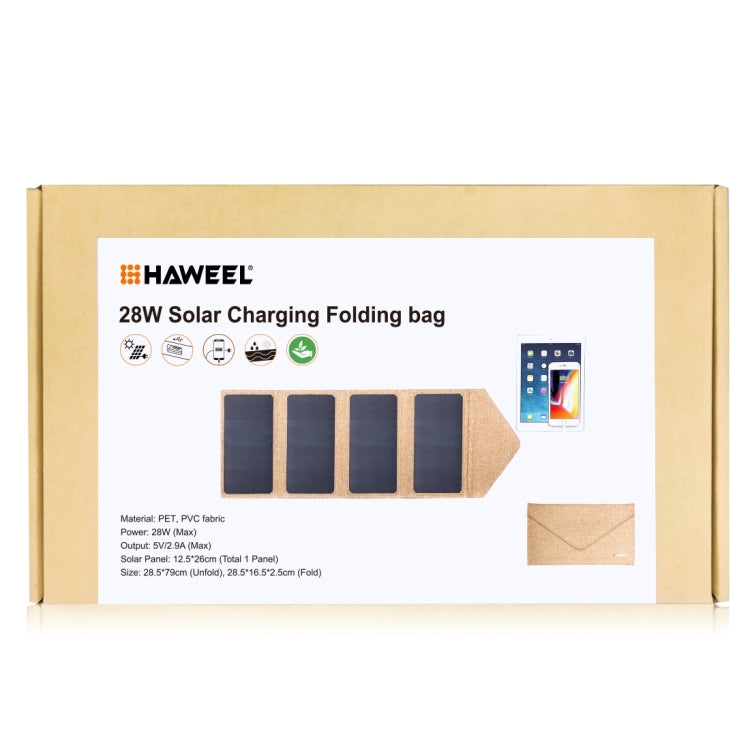 HAWEEL 28W Foldable Solar Panel Charger with 5V 2.9A Max Dual USB Ports(Yellow) - Charger by HAWEEL | Online Shopping UK | buy2fix