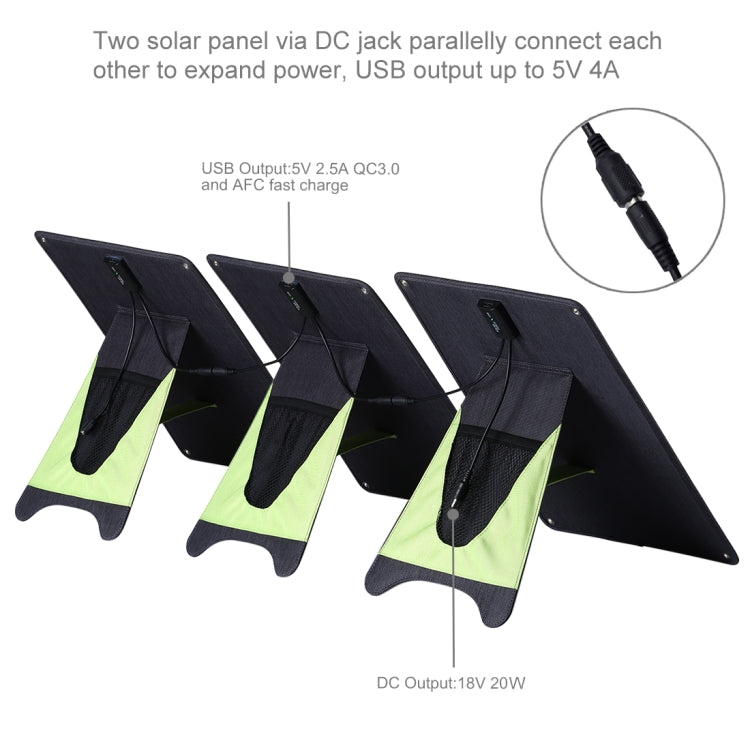 HAWEEL 3 PCS 20W Monocrystalline Silicon Solar Power Panel Charger, with USB Port & Holder & Tiger Clip, Support QC3.0 and AFC(Black) - Charger by HAWEEL | Online Shopping UK | buy2fix