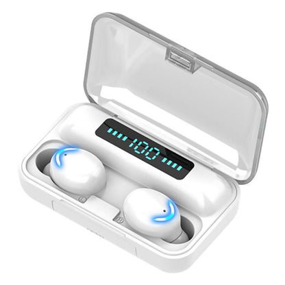 F9-5C Four-bar Breathing Light + Digital Display Noise Reduction Bluetooth Earphone(White) - Bluetooth Earphone by buy2fix | Online Shopping UK | buy2fix