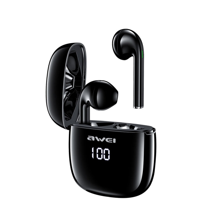 awei T28P Bluetooth V5.0 TWS Ture Wireless Sports LED Display Headset with Charging Case(Black) - TWS Earphone by awei | Online Shopping UK | buy2fix