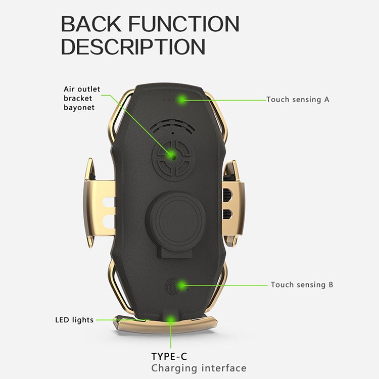 A5 10W Car Infrared Wireless Mobile Auto-sensing Phone Charger Holder, Interface：USB-C / Type-C(Gold) - In Car by buy2fix | Online Shopping UK | buy2fix