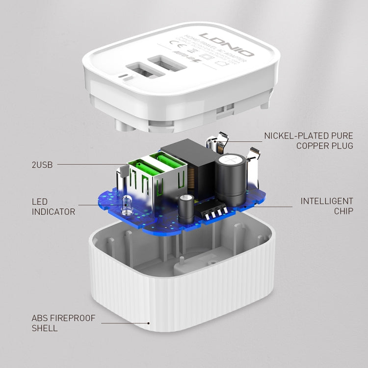 LDNIO A201 2.4A Dual USB Charging Head Travel Direct Charge Mobile Phone Adapter Charger With Micro USB Data Cable(UK Plug) - Apple Accessories by LDNIO | Online Shopping UK | buy2fix